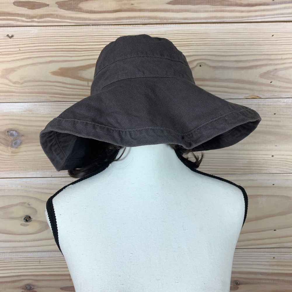 Scala Sun Hat Women Linen Charcoal Grey Wide Brim Floppy Rope Tie OS Packable